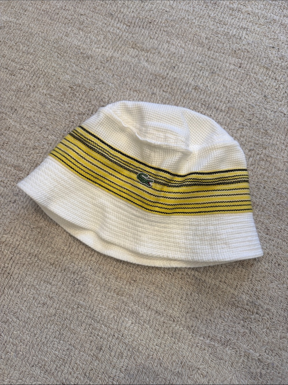 Lacoste White Bucket Hat with Yellow Stripe. Kids or Small Adult